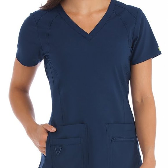 Med Couture Tops Med Couture Activate Navy Blue 4 Way Energy Stretch 846 Scrub Top Medium